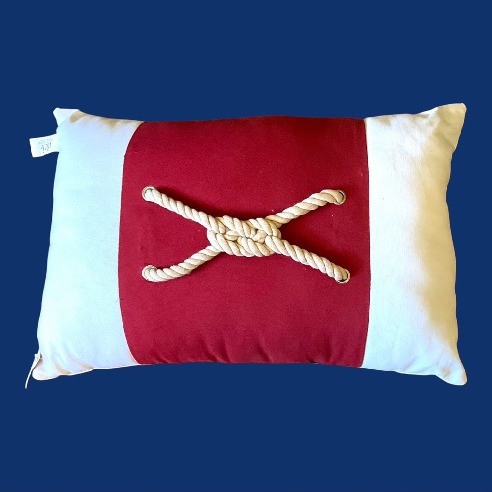 Brand New Nautical Red and White Pillow with Rope Accent